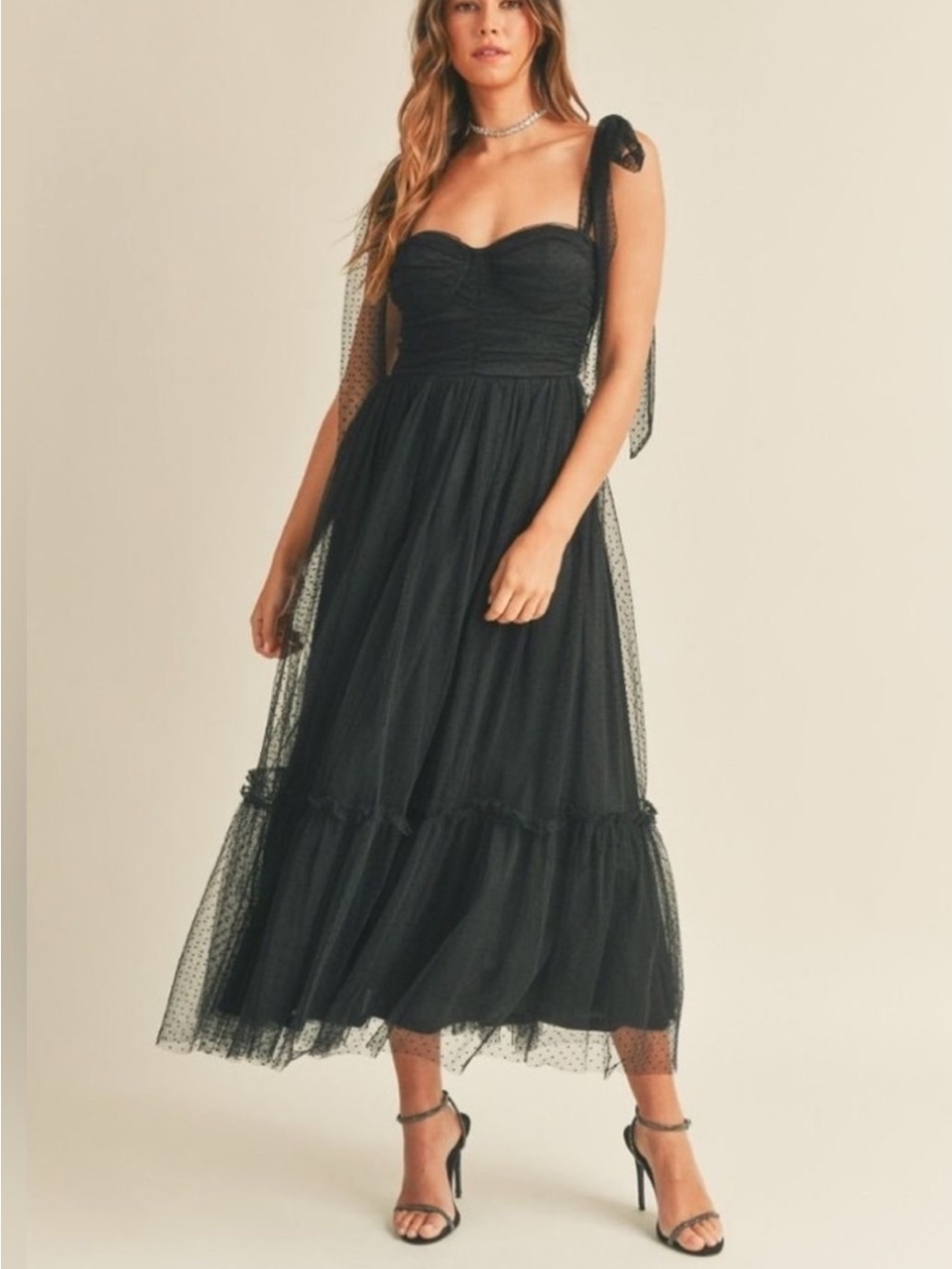 Small Petal & Pup Floret Midi Dress in Black Polka Dot - Picture 1 of 9